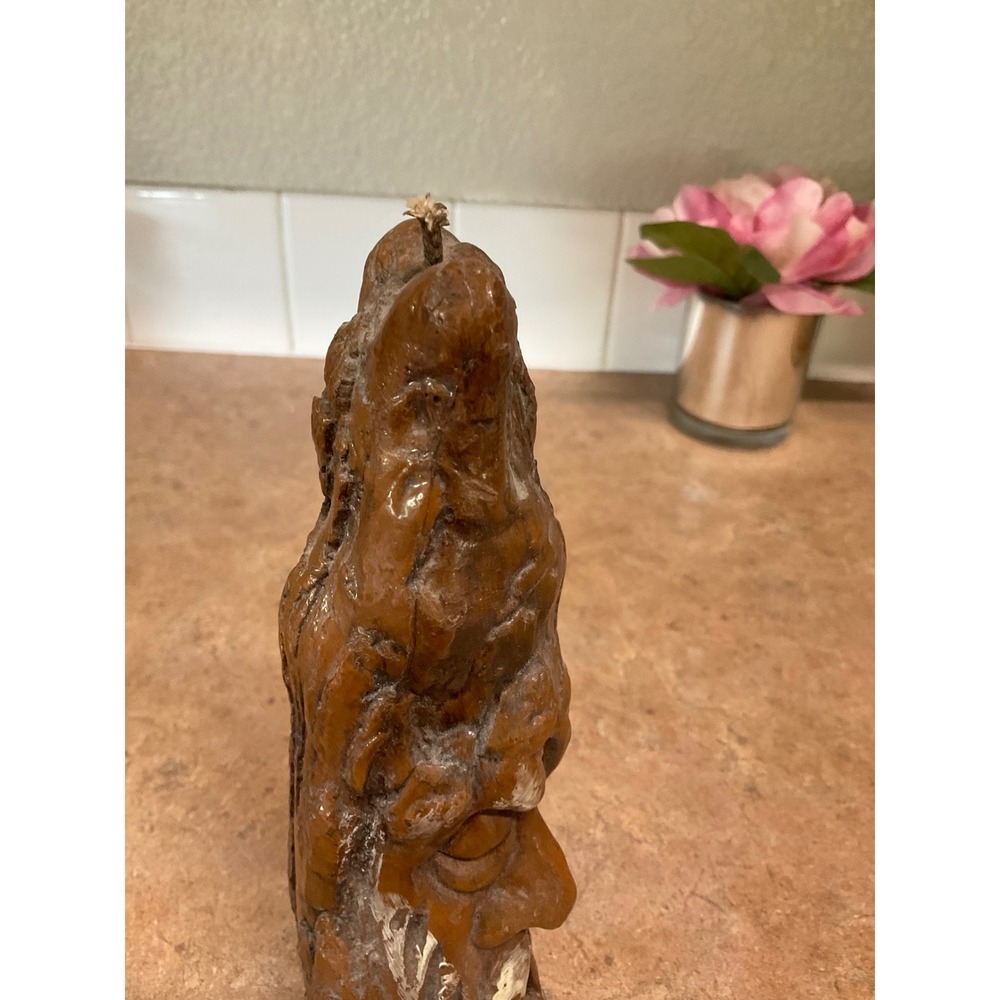 Vintage 1974 Old Man Tree Spirit Wizard Face Wax Candle Brown Folk Art Decor - Picture 6 of 12